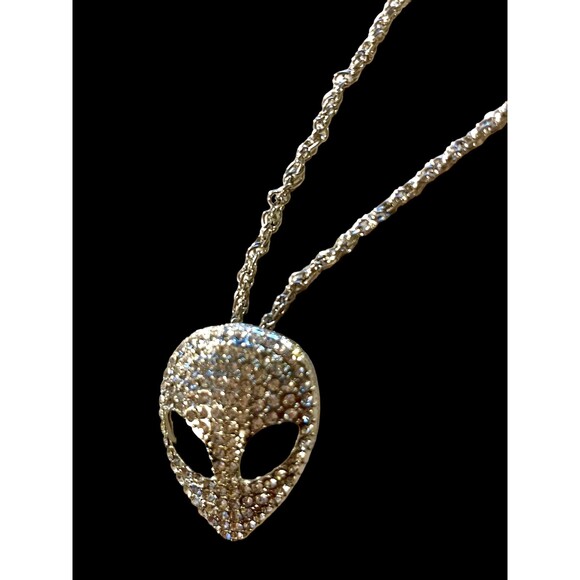 Cosmic Bling Rhinestone Alien Pendant Necklace - Picture 4 of 7
